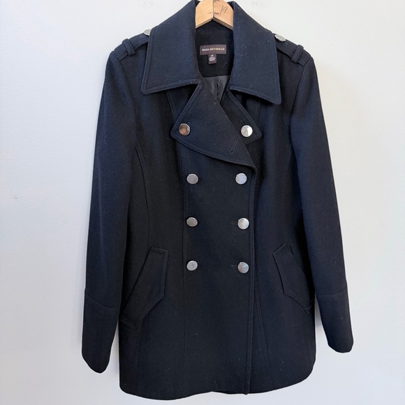 Dana Buchman Black Wool Blend Double-Breasted Pea Coat, Sz L - Picture 3 of 12